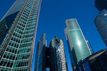 Moscow skyscrapers vew from street level