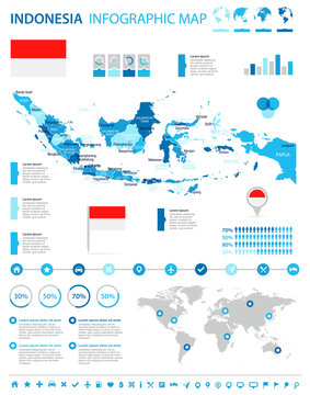 Indonesia - Map And Flag - Infographic Illustration