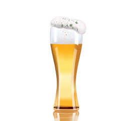 Vector beer glass isolated on white background. Elegant Photo-realistic glass of beer and foam. Vector illustration.