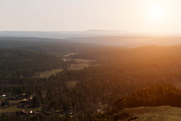 beautiful wild nature, pine forests, high mountains, landscape, summer, sun