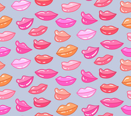 Seamless vector pattern candy shiny lips. Illustration of love, dating, marriage.