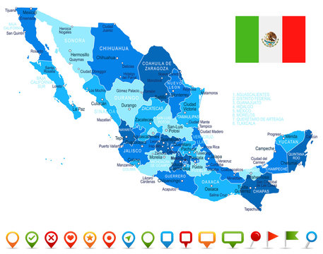 Mexico - map and flag – illustration