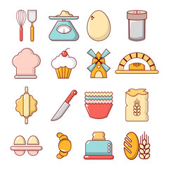 Bakery icons set, cartoon style