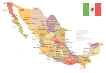Mexico - vintage map and flag - illustration