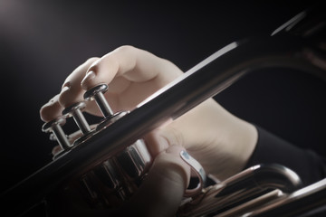 Trumpet player. Trumpeter hands