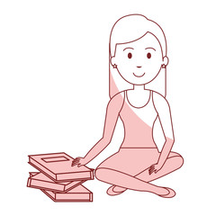 woman reading textbook character vector illustration design