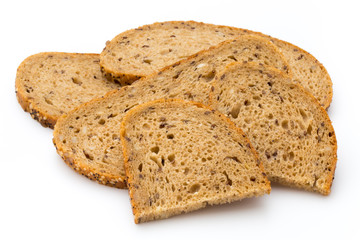 Rye bread slice isolated on white background.