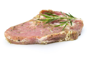 Pork chop, marinated. Isolated on the white background.