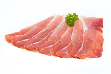 Pork ham slices isolated on white background.