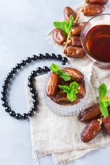 Ramadan ramazan kareem. Traditional arabic tea with mint and dates