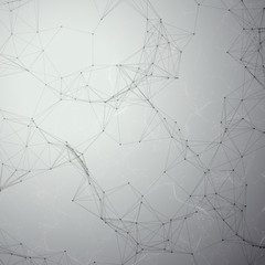 Chemistry pattern, connecting lines and dots, molecule structure on gray, scientific medical DNA research, geometric graphic background. Medicine, science and technology concept. Minimalistic design.