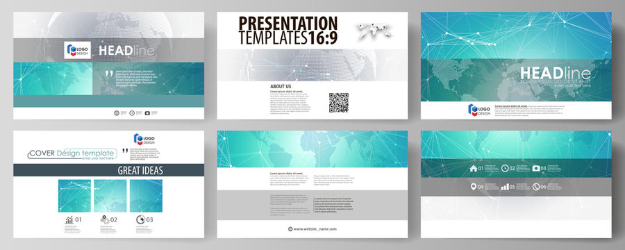 The minimalistic abstract vector illustration of editable layout of high definition presentation slides design business templates. Chemistry pattern. Molecule structure. Medical, science background.