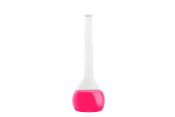 Test-tube with pink liquid, isolated on white background. Medicine, Chemistry. Horizontal frame