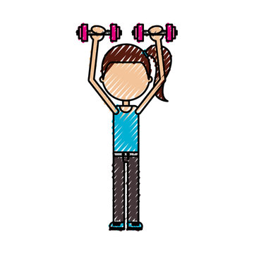 cartoon girl doing exercise with dumbells vector illustration 