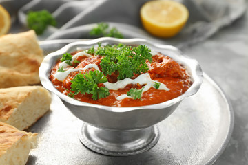 Delicious Murgh Makhani in metalic bowl