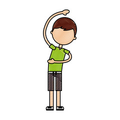 cartoon boy stretching up vector illustration graphic design