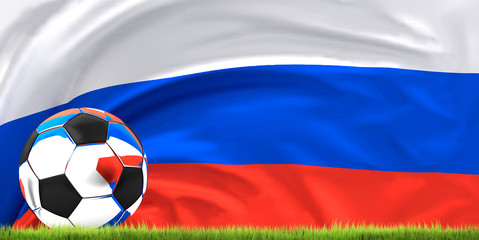 russian ball. football ball. soccer theme with green grass meadow 3d rendering