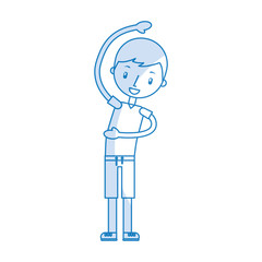 cartoon boy stretching up vector illustration graphic design