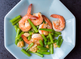   stir fried asparagus with shrimp, Thai food