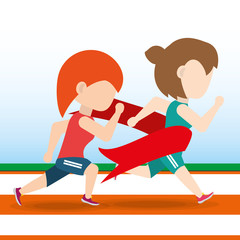 Fototapeta na wymiar athlete woman running in competition championship achieve a goal, vector illustration