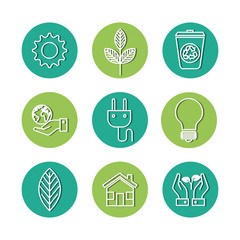Hand drawn eco friendly icons over white background. Vector illustration.