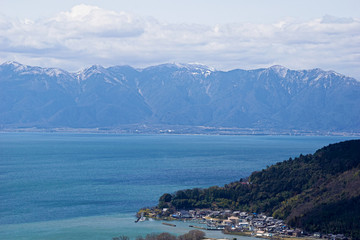八幡山山頂からの琵琶湖越しの比良山系