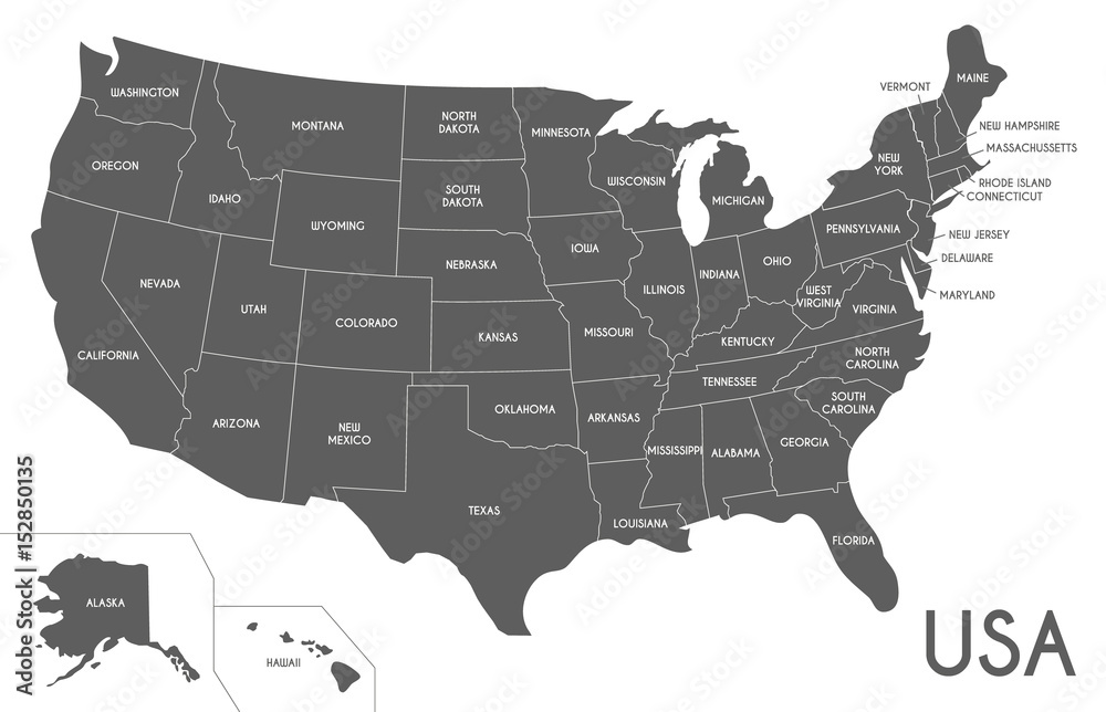 Wall mural usa map vector illustration isolated on white background. editable and clearly labeled layers.