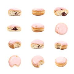 Pink glazed donut isolated