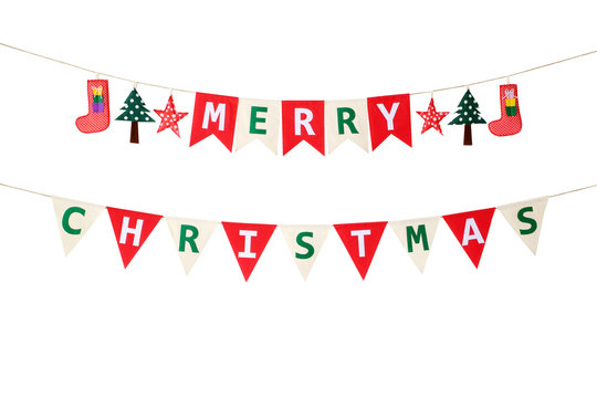 Merry Christmas bunting flag isolated on white  background