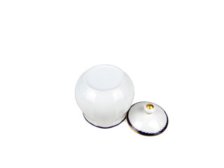 Chinese set of tea cups on white background