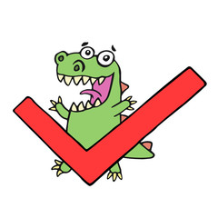Funny dinosaur and tick. Vector illustration.