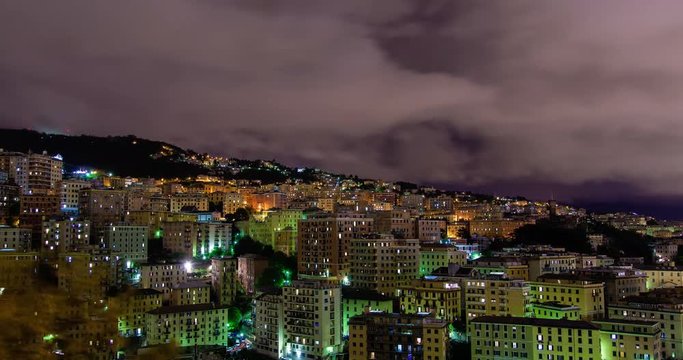 European city of Genoa at night time lapse