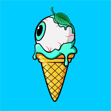 Ice cream Cone With Cold eye ball and mint leaves