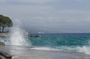 Beautiful stormy sea with waves