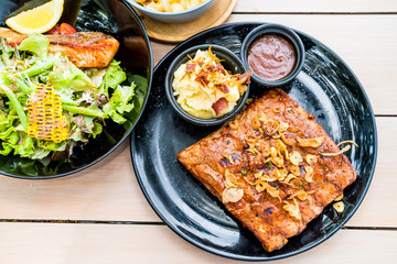 Grilled rib pork with barbecue sauce