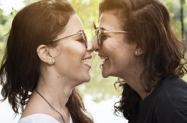 Lesbian Couple Together Outdoors Concept