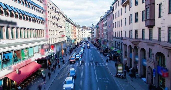 Stockholm, Sweden - 26-May-2017: Day road traffic timelapse.