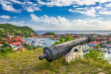 Saint Barthelemy skyline and harbor in the Caribbean.