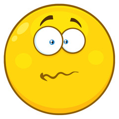 Nervous Yellow Cartoon Face Character With Confused Expression. Illustration Isolated On White Background