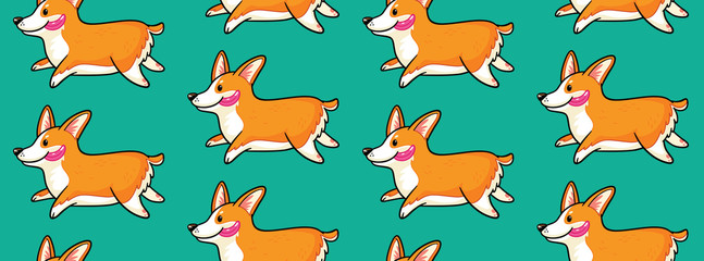 Corgi seamless pattern. Funny background with cartoon dogs