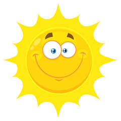 Smiling Yellow Sun Cartoon Emoji Face Character With Happy Expression. Illustration Isolated On White Background