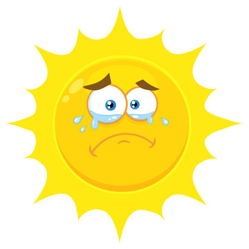 Crying Yellow Sun Cartoon Emoji Face Character With Tears. Illustration Isolated On White Background