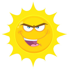 Evil Yellow Sun Cartoon Emoji Face Character With Bitchy Expression. Illustration Isolated On White Background