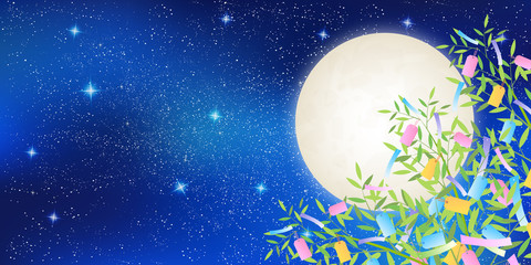 Fototapeta premium 七夕 竹 夜空 背景