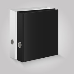 Blank closed office binder. Black and white covers. Vector illustration
