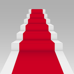 Staircase and red carpet. 3d illustration isolated on grey background. Vector
