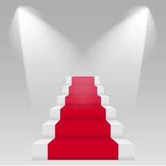 Stage for awards ceremony. Podium with red carpet. Pedestal.   Vector illustration.
