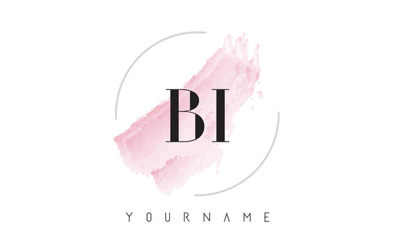 BI B I Watercolor Letter Logo Design with Circular Brush Pattern.