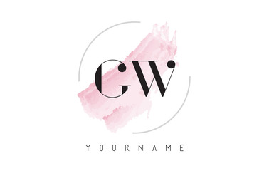 GW G W Watercolor Letter Logo Design with Circular Brush Pattern.