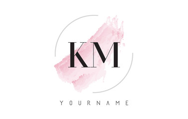 KM K M Watercolor Letter Logo Design with Circular Brush Pattern.